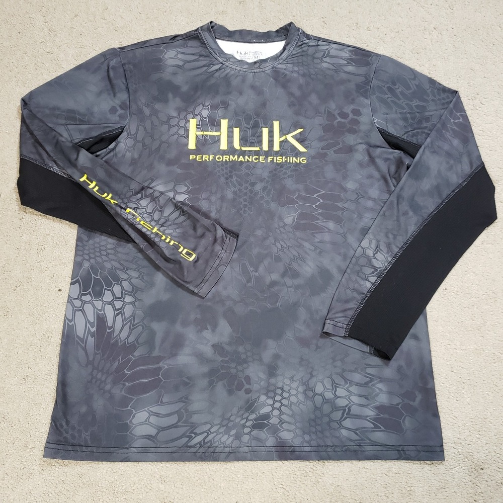 Huk Performance Fishing Shirt Men‎ M Gray Kryptek Camouflage Long Sleeve T-Shirt